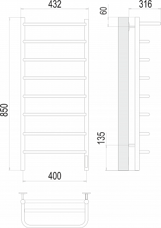 Полка П8 400х850 Электро (quick touch) Полотенцесушитель  TERMINUS Ижевск - фото 3