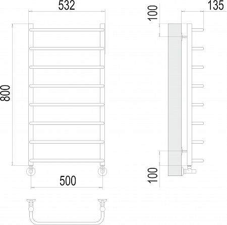 Стандарт П8 500х800  Полотенцесушитель  TERMINUS Ижевск - фото 3