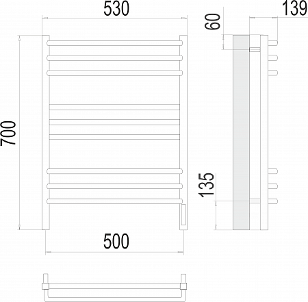 Соренто П9 500х700 электро (sensor quick touch) Полотенцесушитель  TERMINUS Ижевск - фото 3