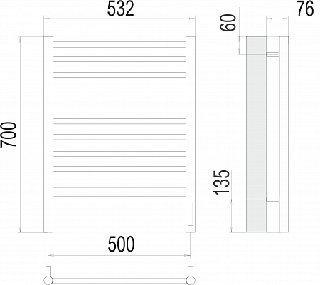 Аврора П9 500х700 электро (sensor quick touch)  Полотенцесушитель TERMINUS Ижевск - фото 3